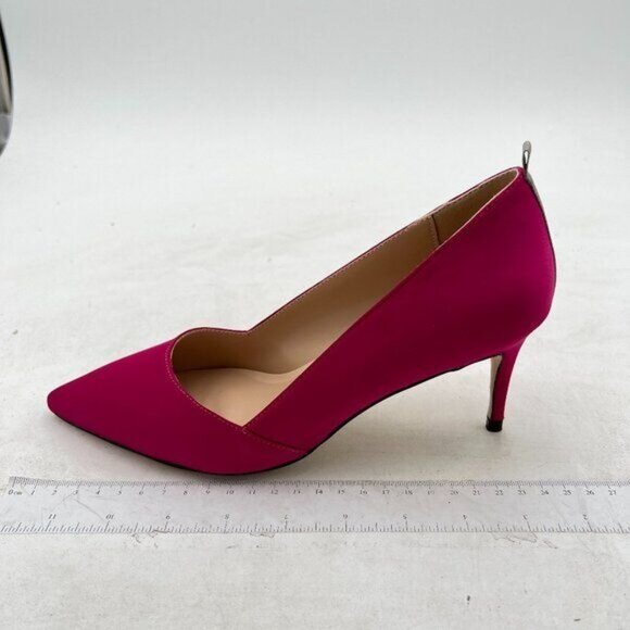 FSJ Hot Pink Pointed Toe Pumps Kitten Heels Slip On Contrast Party Dress Shoes - Picture 1 of 7